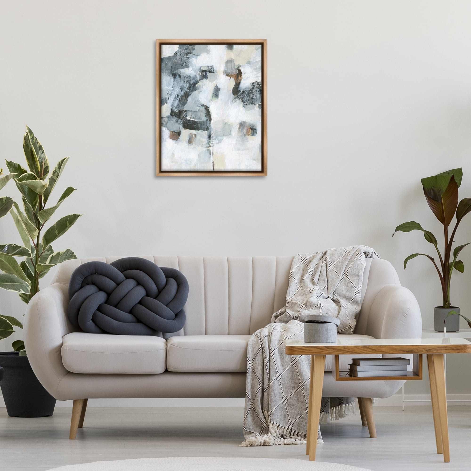 Stupell Industries Grey & White Abstract Pattern Abstract Painting Brown Floater Framed Canvas Art Print Wall Art, 25 x 31