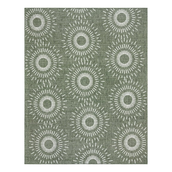 Gertmenian Tropea Tiaret Modern Geometric Green UV Resistant Flatweave Indoor Outdoor Area Rug, 5x8