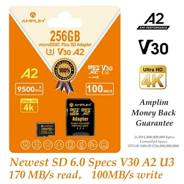 Amplim 256GB Micro SD Card - High Speed MicroSD for Camera, MicroSDXC Memory Card for Switch, Mini SDXC with Adapter, A2 U3 Class 10 for GoPro, Phone, Tablet Video