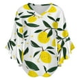 thumbnail image 5 of Lemons Leaves Floral White Background Women's V-Neck Blouse With 3/4 Ruffled Bell Sleeves Casual Top Ladies Blouses, 5 of 7