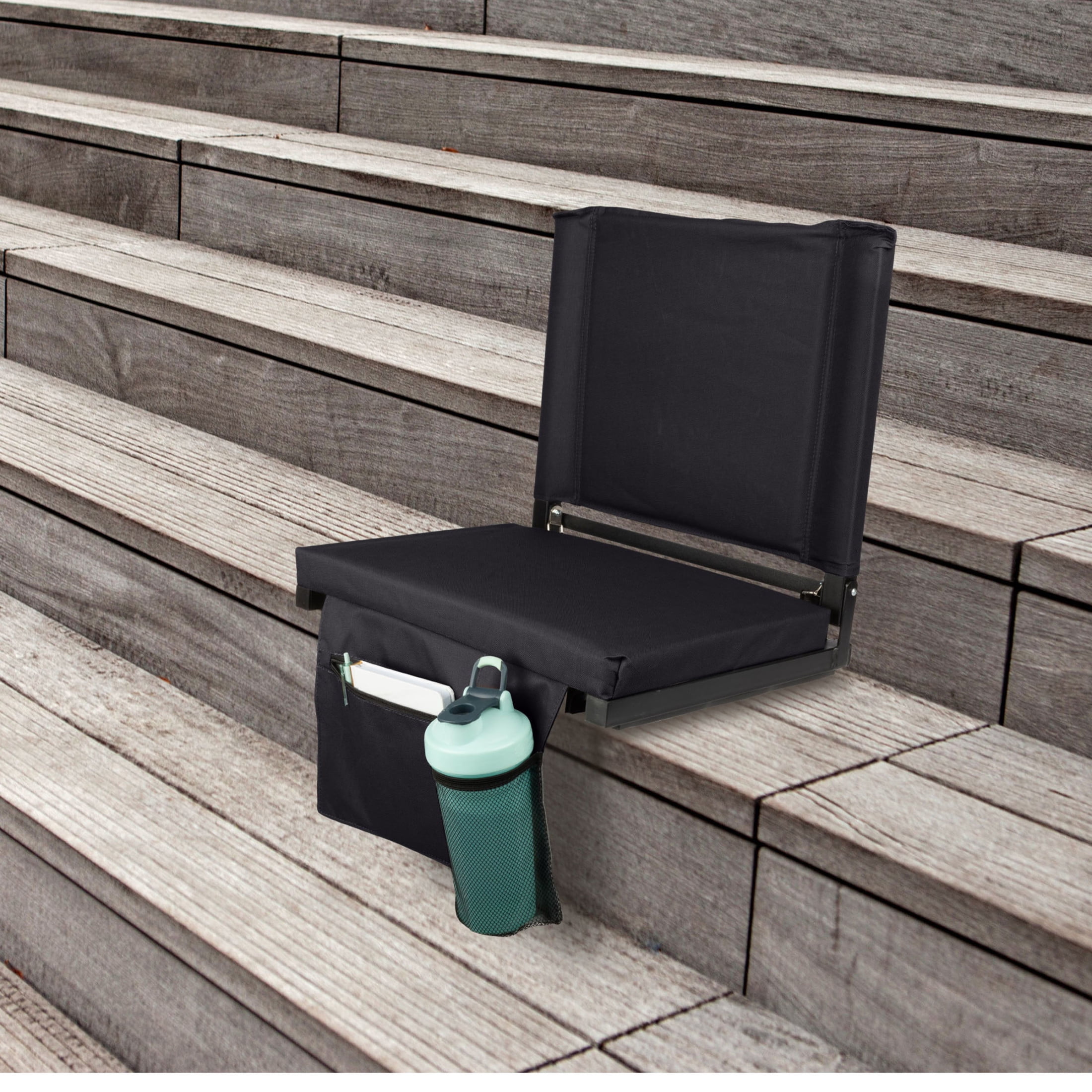 Home-Complete Bleacher Seat - Stadium Seat Cushion with Back Support, Black