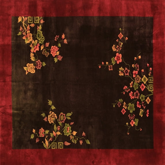 Ahgly Company Indoor Square Oriental Orange Asian Inspired Area Rugs, 5' Square