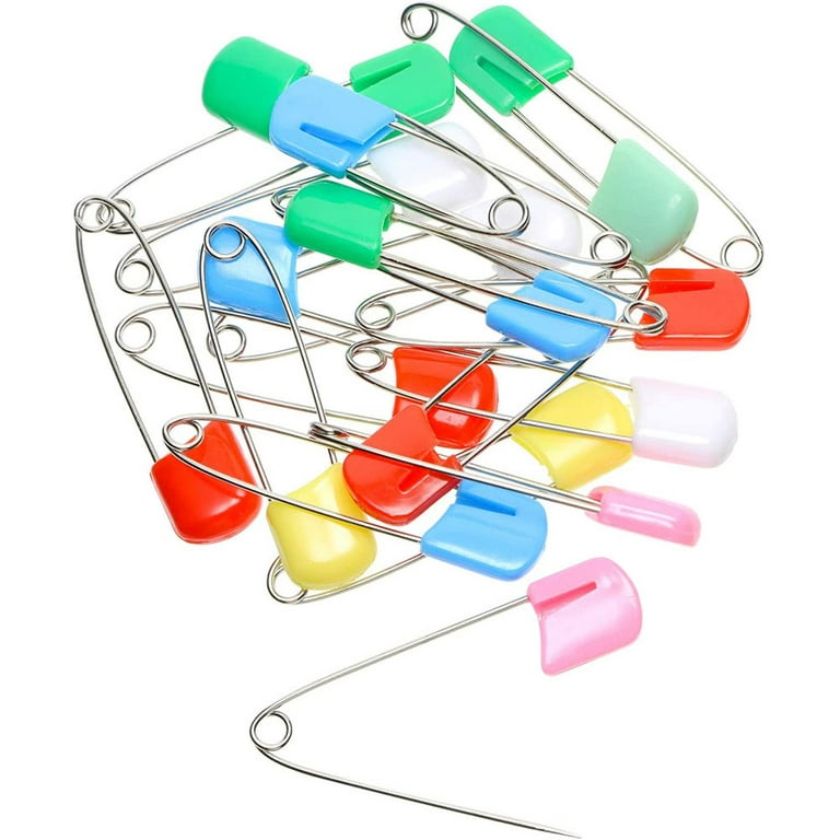 50 Pcs 55mm White Plastic End Baby Kids Cloth Diaper Pins Stainless Steel  Safety Pins Metal