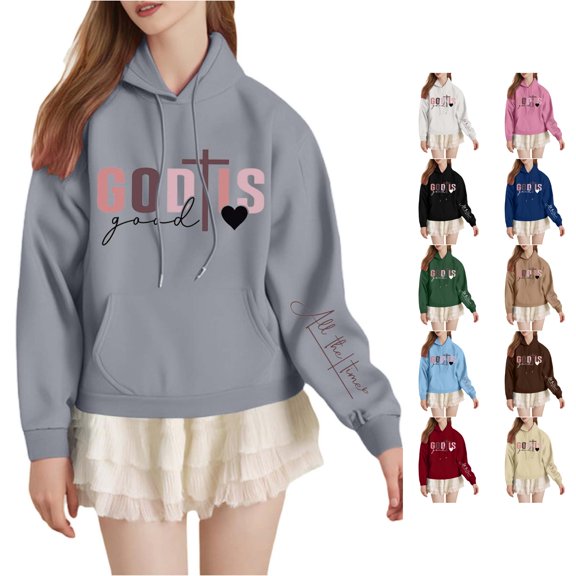NinXxx Women's DOD IS GOOD Long Sleeve Hooded Pullover Hoodie Grey XL