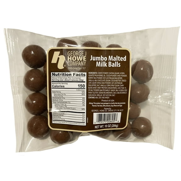 Howe Jumbo Malted Milk Balls Chocolate Candy, 10 oz, Bag