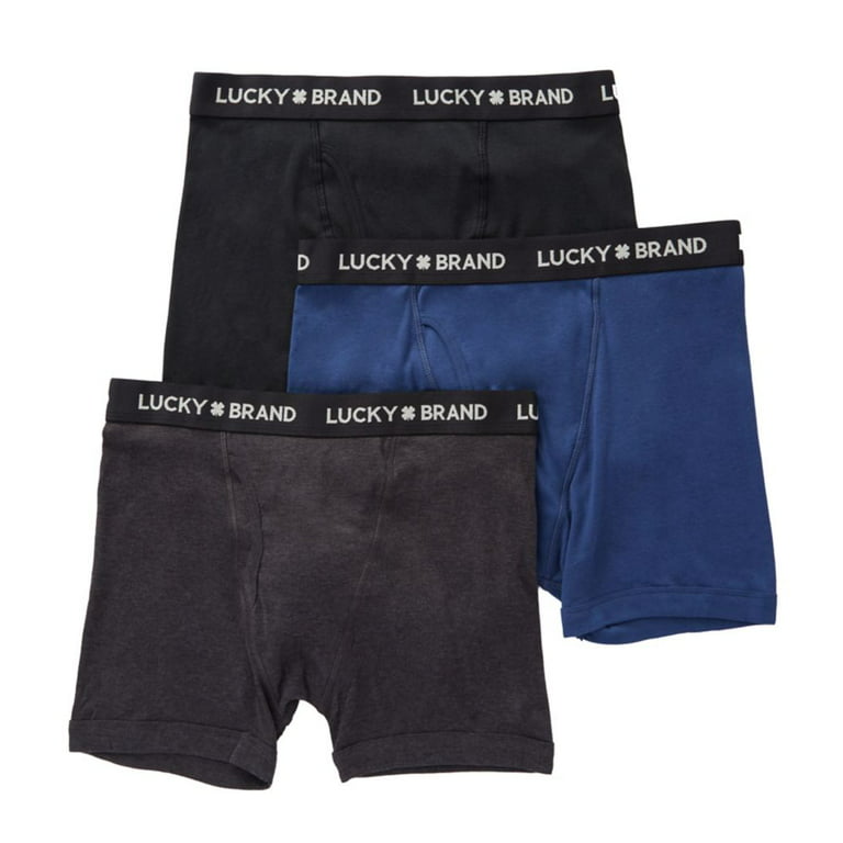 Men's Lucky 161PB01 Cotton 1X1 Rib Boxer Briefs - 3 Pack (Moonless Night XL)  