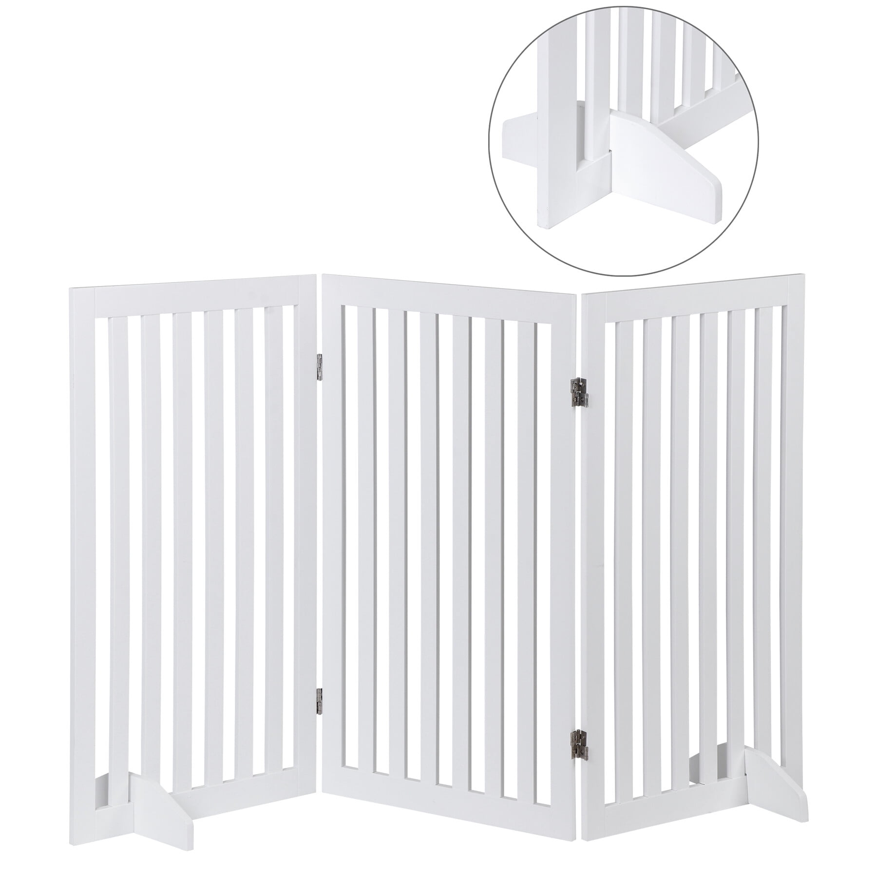 HomGarden 3 Panels 36-in Extra Tall Pet Gog Gate Foldable W/Support Leg for Doorways Stairs, White