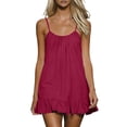 thumbnail image 3 of Rvasteizo Women Solid Linen Cami Dress Ruffle Hem Mini Short Dress Sleeveless, 3 of 5
