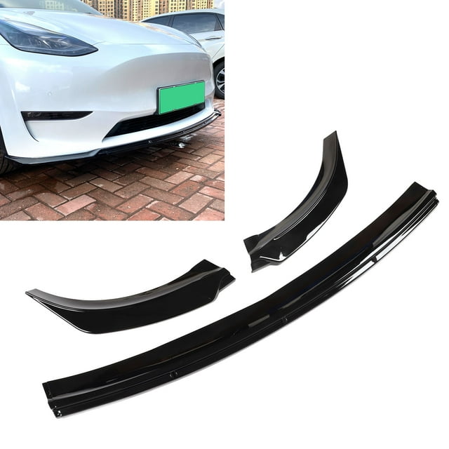 Car Modification Addition Performance Front Bumper Lip Diffuser Kit 3 Pieces Chin Spoiler Splitter Replacement for Model Y 2020-2022 Glossy Black