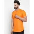 thumbnail image 4 of eloria Men's Traditional Orange Solid Striped Cotton Blend Short Kurta, 4 of 6