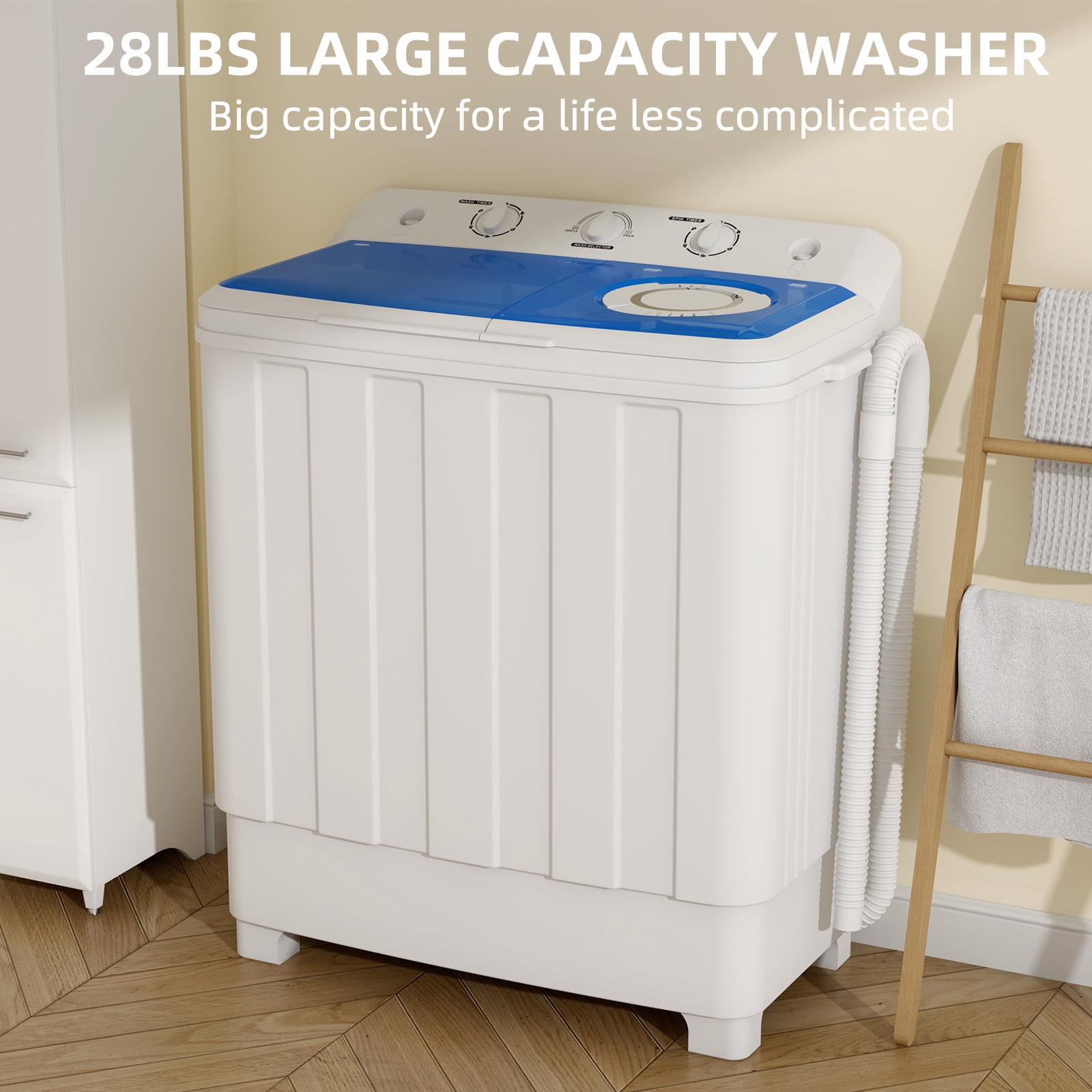 Zynkez Portable Washing Machine, 28Lbs Compact Twin Tub Laundry Washer with Drain Pump, Semi-Automatic 18Lbs Washer and 10Lbs Spinner Combo