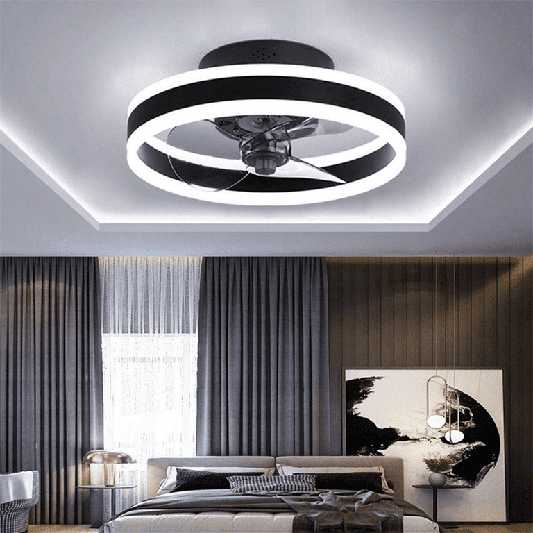 Wovte Led Ceiling Fans With Lights Reversible Remote 6 Sds Modern Bedroom Fan Light Quiet Φ40cm Dimmable Small For Living Room Black Com