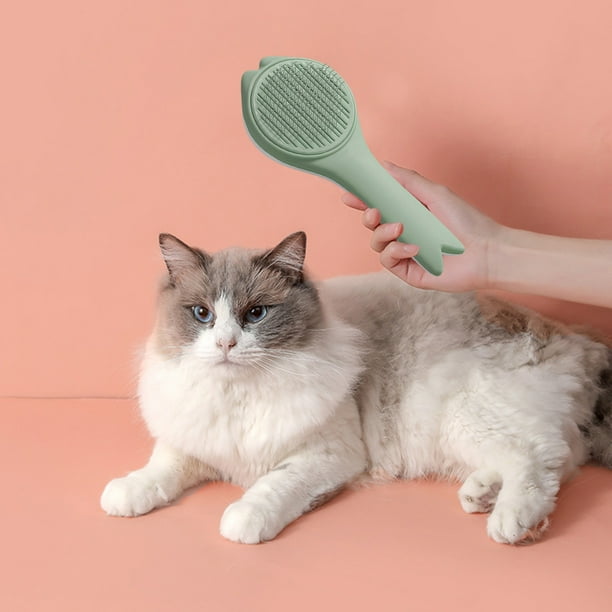 Agujas de acero inoxidable para depilación de mascotas | Cepillo autolimpiante de un clic para perros y gatos | Mango ergonómico | Herramienta de peluquería desenredadora sin enredos | Azul, Rosa