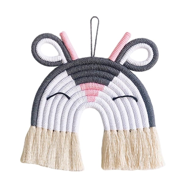 Decoración de pared de arcoíris con animales de macramé para colgar en la pared, adorno tejido a mano para habitación Ciervo gris