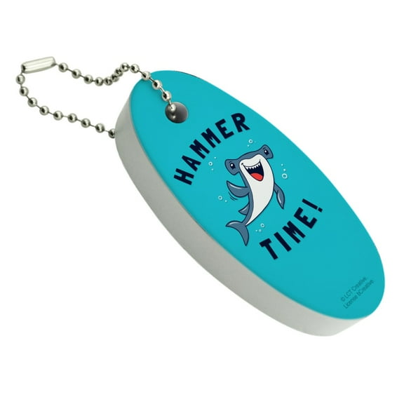 Hammerhead Shark Hammer Time Funny Humor Floating Keychain Oval Foam Fishing Boat Buoy Key Float