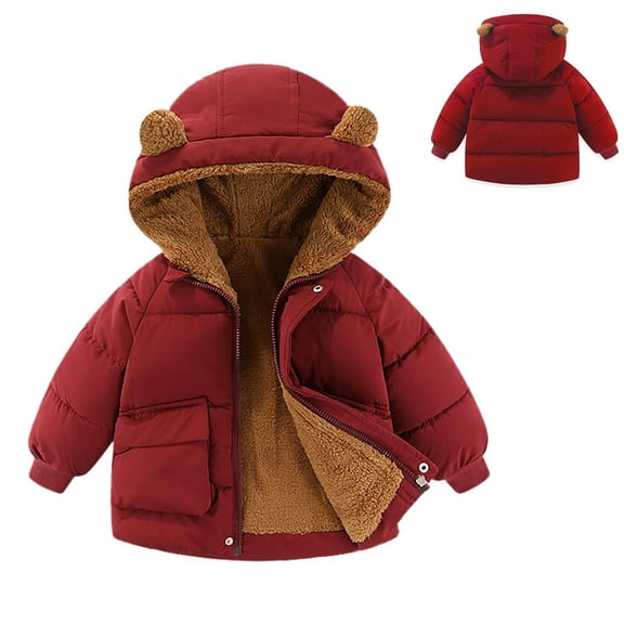 Toddler Boys Winter Coats Puffer Jacket Kids Zipper Long Sleeve Windproof Jacket Outwear Warm Bear Hooded Outdoor Coats 3-4 Years Old Birthday Outfit Girl