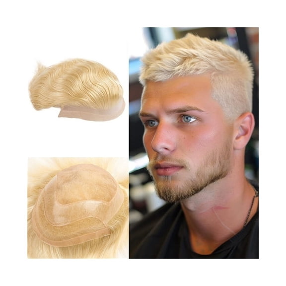 613# Blonde Men's Hairpiece Lace Front Toupee Wig Mono Lace with NPU Around Male Hair Prosthesis