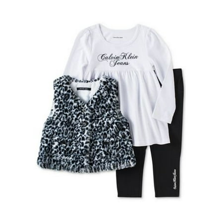 

Calvin Klein Toddler Girls 3pc Outfit Leggings Shirt & Leopard Print Vest Set 4T
