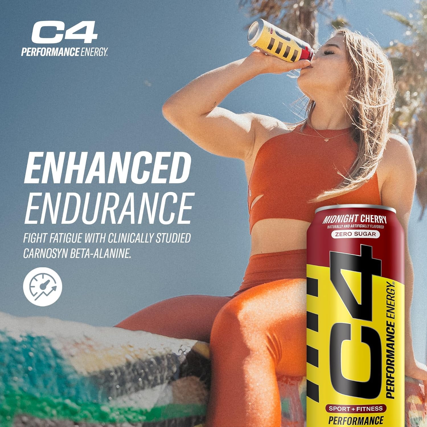 C4 Performance Energy Drink, Midnight Cherry, Zero Sugar, Carbonated, 16 fl oz Can (12 Pack)