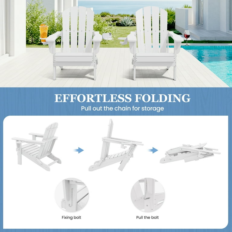 SERWALL Folding Adirondack Chairs, White, HDPE All-Weather Fire