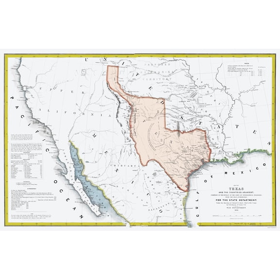Historic State Map - Texas Republic - US War Dept 1844 - 23 x 35 - Vintage Wall Art