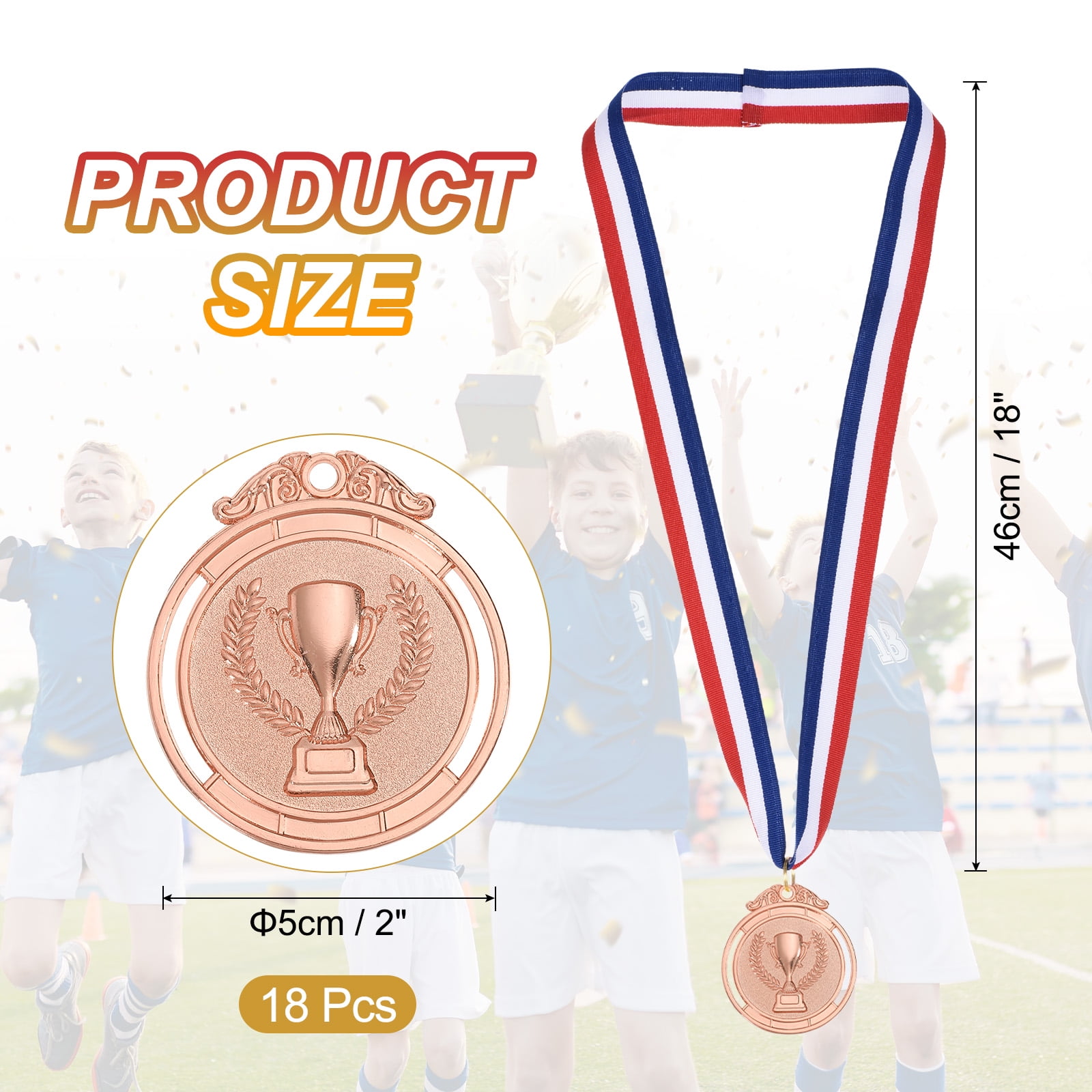 Uxcell 2 Inch Bronze Award Medals Metal Winner Medals with Neck Ribbon Trophy Pattern for Team Sports Games Party Favors 18 Pieces