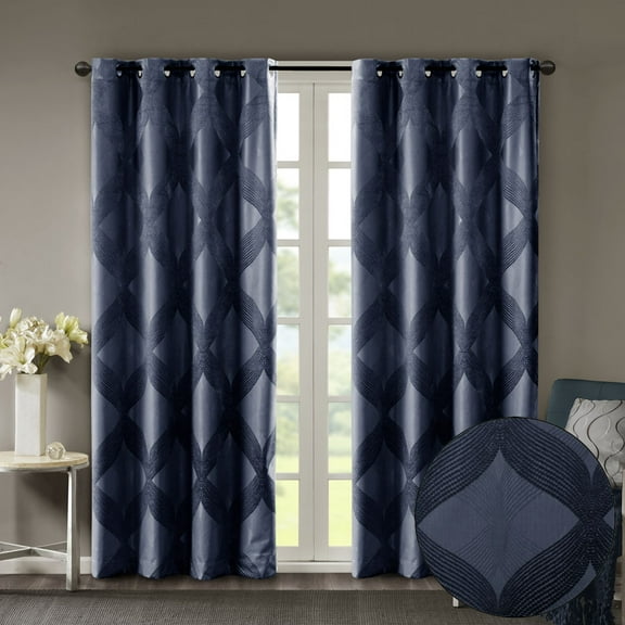 MAYEERTY Ogee Knitted Jacquard Total Blackout Curtain Panel(Only 1 Pc Panel)
