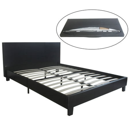 Costway Faux Leather Platform Bed Full Size Wooden Slats Upholstered Costway Faux Leather Platform Bed Full Size Wooden Slats Upholstered Headboard Black