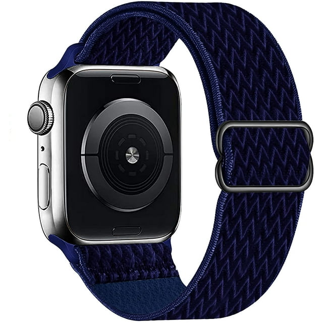 Bracelet Solo Loop Extensible Compatible avec Apple Watch 42mm 44mm, Élastiques Tressés Réglables en Nylon pour Femmes et Hommes Compatible avec iWatch Series (Bleu Minuit)