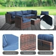 thumbnail image 3 of Decksplore 7 Piece Outdoor Furniture Set, 7 Pieces Outdoor Rattan Sectional Sofa Set with Glass Table and Cushions, Wicker Patio Conversation Set for Outdoor Indoor Backyard Lawn Garden Porch Blue, 3 of 11