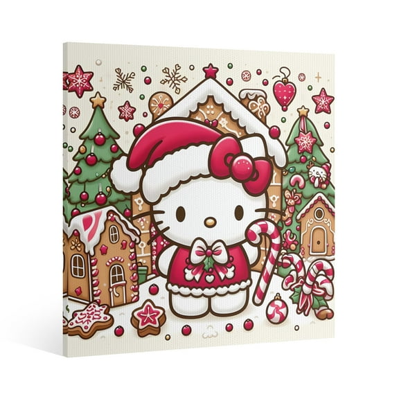 Hello Kitty Christmas Canvas Wall Art Cartoon Wall Decor | HD Printed & Wooden framed wall art | Modern Wall Decor for Gift | Kids Room Decor | Made in USA 8x8 Inch