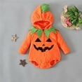 thumbnail image 5 of Baby Toddler Kids Pumpkin Long Sleeve Zipper Hooded Pumpkin Bodysuit Unisex Halloween Outfit Dress up Party Clothes Size 6-24 Months, 5 of 9