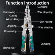 20-In-1 Multi-Function Electrician Pliers with Folding Screwdriver, Wire Stripper, Voltage Tester, and Crimping Tool for Electrical Repairs, Automotive Wiring, and DIY Projects