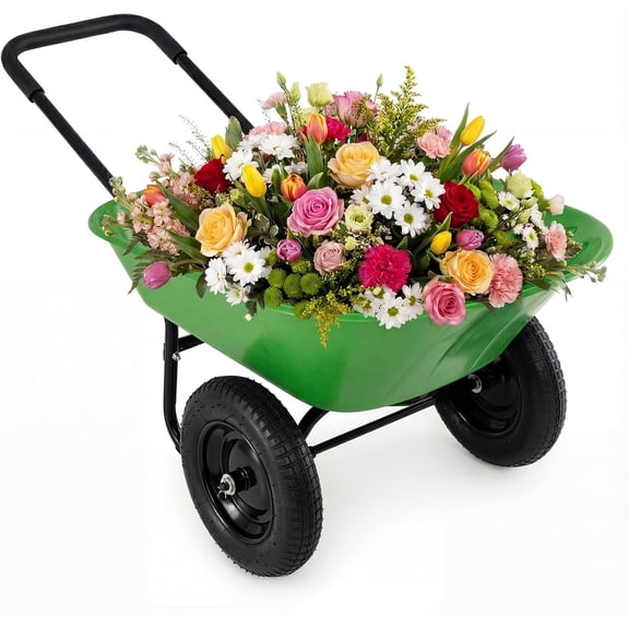 Enlarged Dual-Wheel Wheelbarrow, Easy Loading and Dumping Garden Cart, Heavy Duty Utility Dump Cart for Lawn, Yard, Farm, Gardening & Planting (Bright Green)