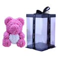 thumbnail image 1 of Oso de peluche rosa Yashi con flores artificiales 25 cm con caja, 1 of 5