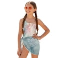 thumbnail image 2 of Xoenoiee Watercolor Leaves Pattern Girls One Piece Swimsuits Swimwear with Cover Up Skirt, Summer Outfits Beach Bathing Suit with Adjustable Straps, Size 7-8 Years, 2 of 7
