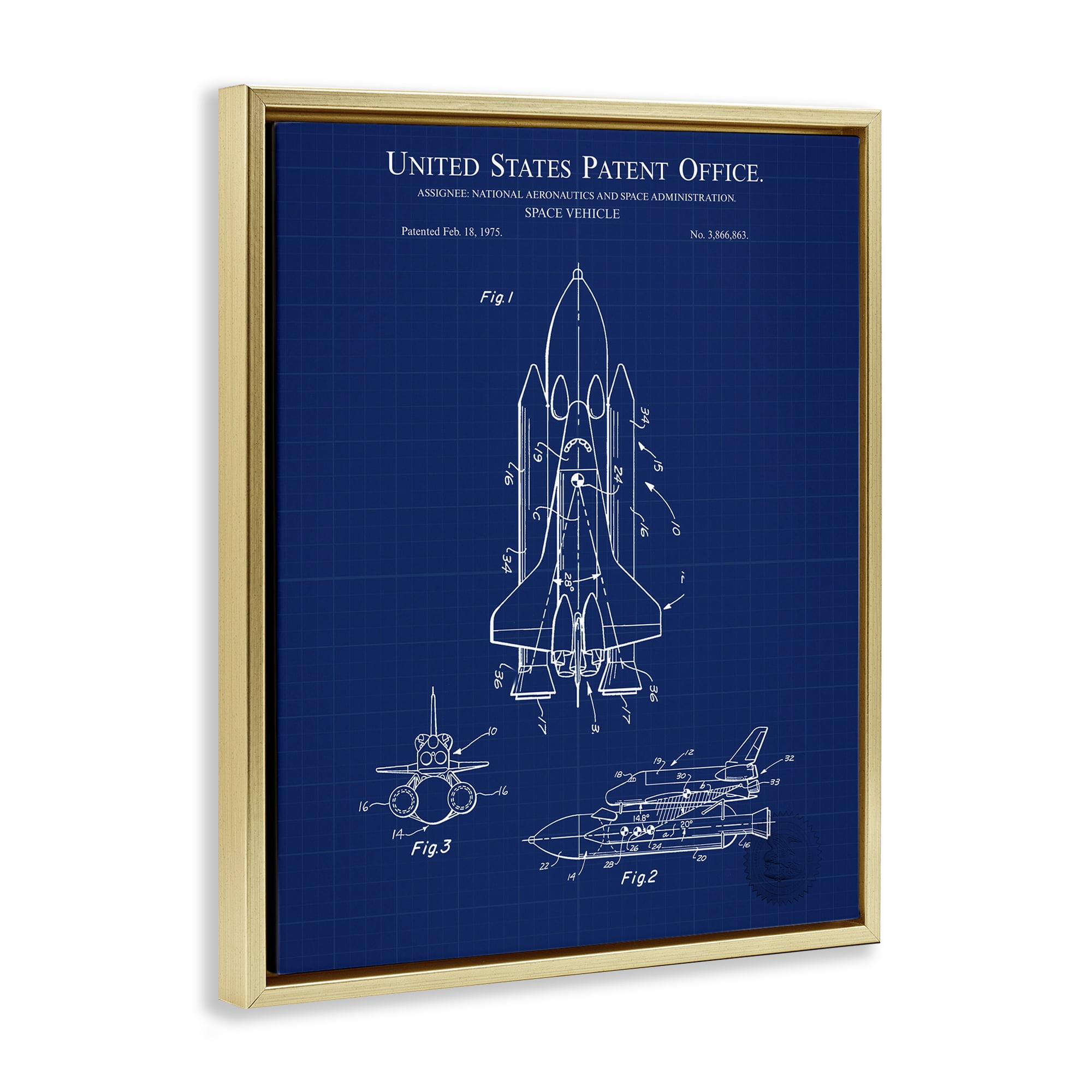 Stupell Industries Space Vehicle Blueprint Transportation Painting Gold Floater Framed Art Print Wall Art, 17 x 21