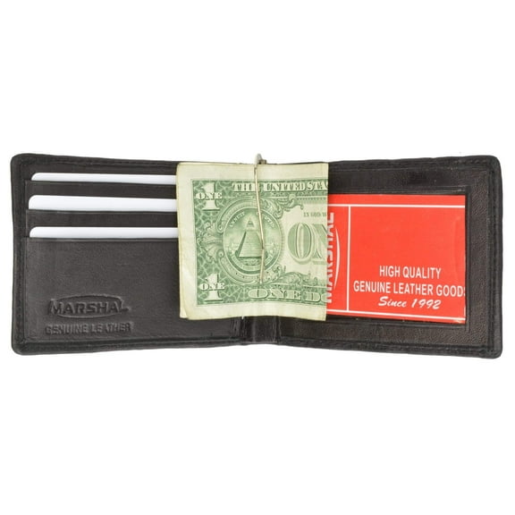 Genuine Leather Bifold Money Clip ID Window Card Holder 1162 (C)