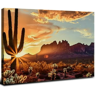 40！キャンバスアート ARISTURING Superstition Mountains Sunset Wall Art Arizona Western