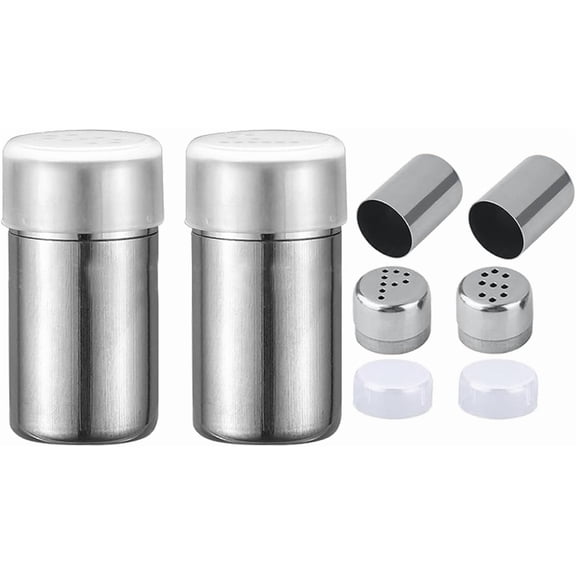Mini Travel Salt and Pepper Shakers Set, Small Stainless Steel Spice Dispensers for Camping, Picnic, Lunch Box & Outdoor Kitchen, Portable Pocket Size (2-Piece)