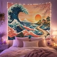 thumbnail image 2 of Japanese Ukiyo Dominated with Curling Ocean Wave Side, Mystical Fantasy for Space Lovers, Galaxy Room Decor, Mother'S Day Gift, Tapestry Wall Hanging for Bedroom and Dorm, 2 of 7