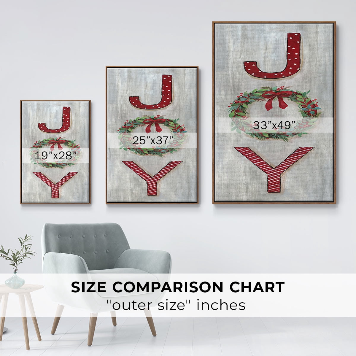 Joy - Framed Gallery Wrapped Holiday Canvas - 25 x 37 - Rosewood Frame