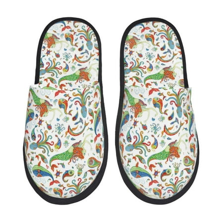Balery Sea Animals 1 Slient Indoor Furry Fleece Comfort House Shoes Soft Non-Slip Home Shoes Cotton slippers House Slippers-- Medium