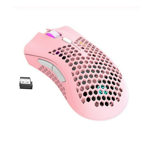2.4GHz Wireless Mouse USB Rechargeable 1600DPI Adjustable Hollow Out Honeycomb RGB Optical Mouse Gamer Mice Pink