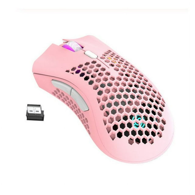 2.4GHz Wireless Mouse USB Rechargeable 1600DPI Adjustable Hollow Out Honeycomb RGB Optical Mouse Gamer Mice Pink