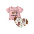 thumbnail image 1 of Coduop Baby Girls Clothes Sets 2pcs Letter Short Sleeve T Shirts Tops Cattle Head Print Shorts, 1 of 7