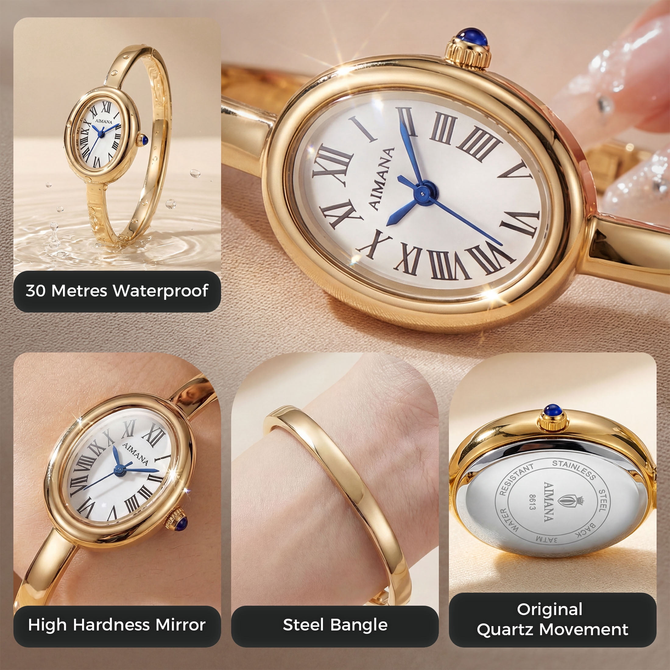 Vintage Casual Gold Watches for Women Small Oval Dial Bangle Wrist Watches Gifts Relojes Para Mujer