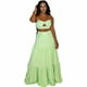 thumbnail image 3 of Conjunto de dos piezas de verano y otoño con escote en V y tirantes para los hombros y falda larga elegante para mujer, ropa de calle alta, traje de playa informal, 3 of 5