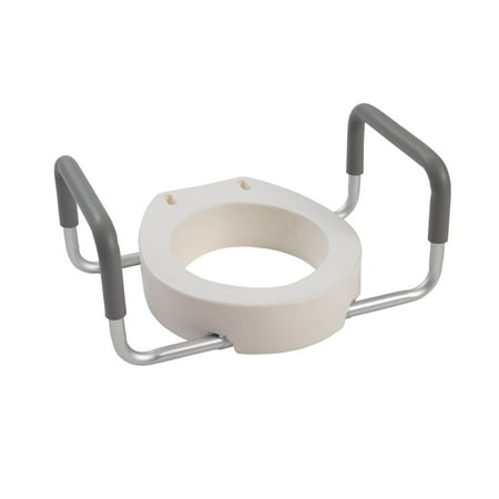 Drive Medical Premium Plastic Raised Toilet Seat with Arms, White, 3.5" Height, for Standard Non-Elongated Toilets, weight up to 300 lbs