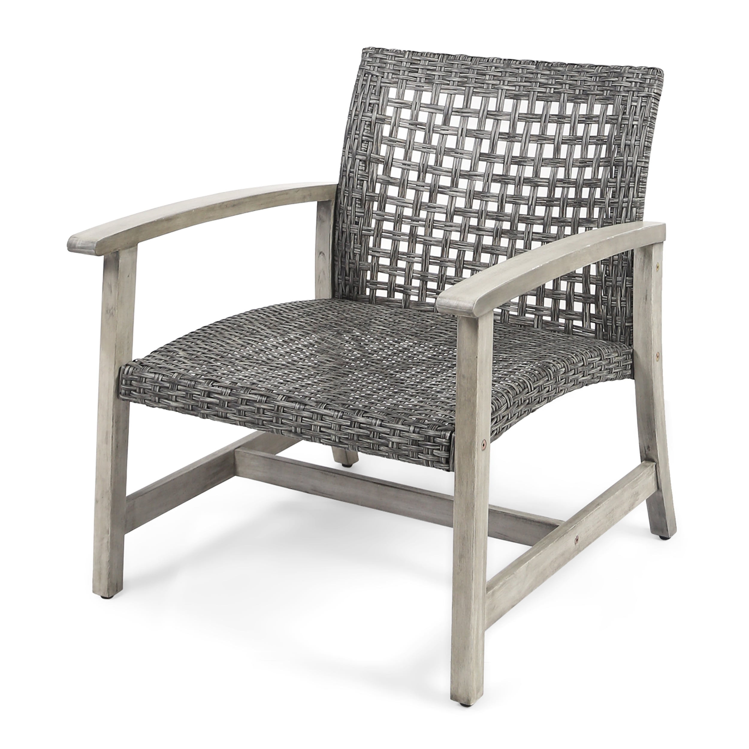 Outdoor Wood Woven Combined Club Chair Set of 2, Leisure Relax Seats for Patio Garden, Mixed Black and Light Gray Wash